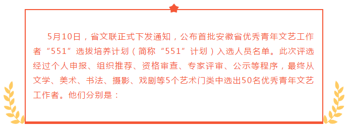 安徽省优秀青年文艺工作者“551” 选拔培养计划评选结果公布 许冬林等50人入选(图1)